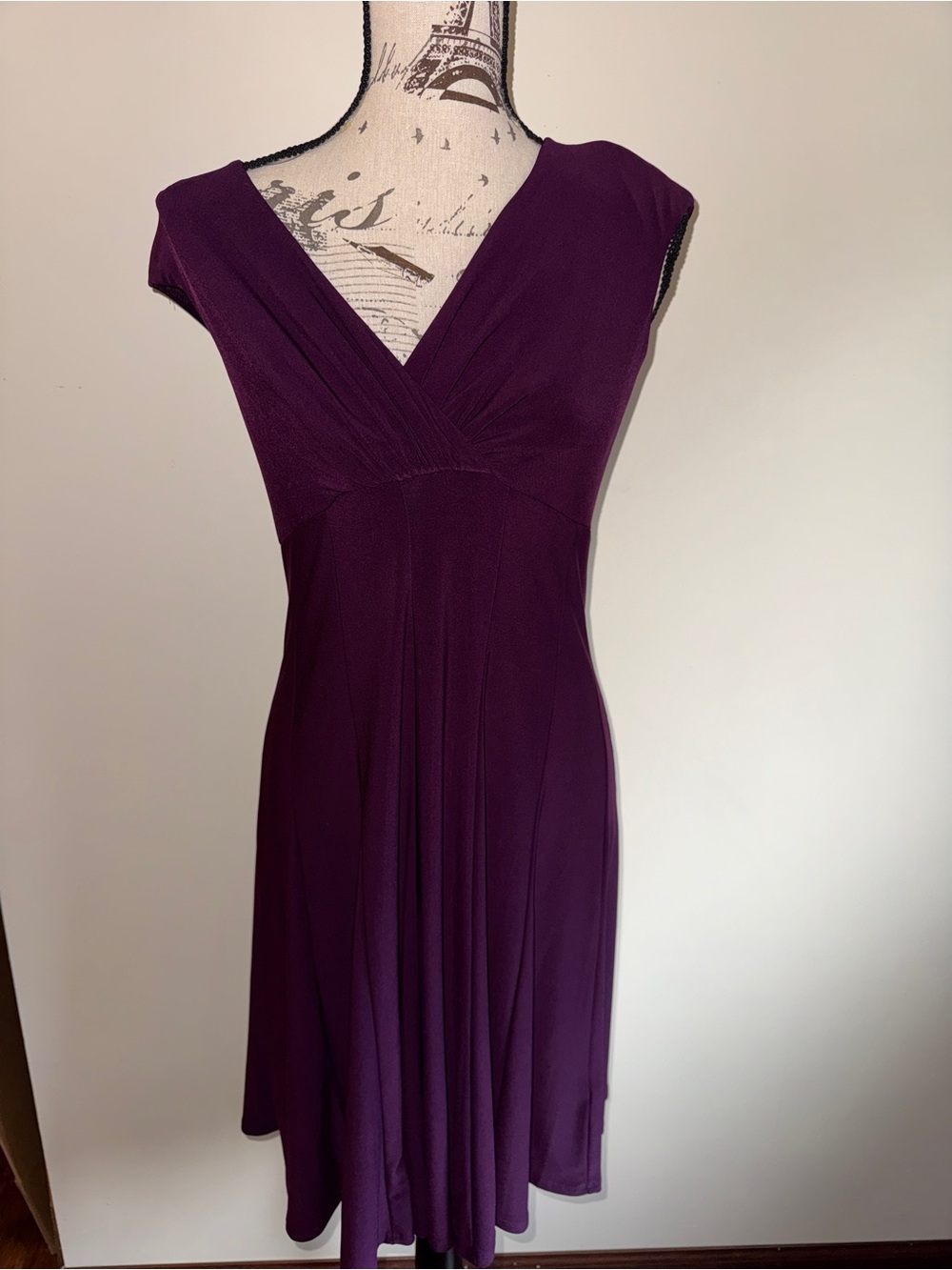 Elegant V-Neck Purple Cap-Sleeve Dress